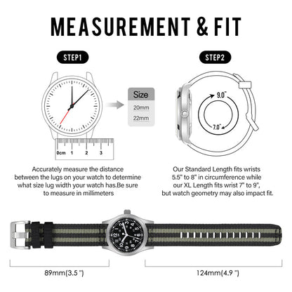 Tactical Nylon Watch strap Band Strap 20mm/22mm San Martin Watch