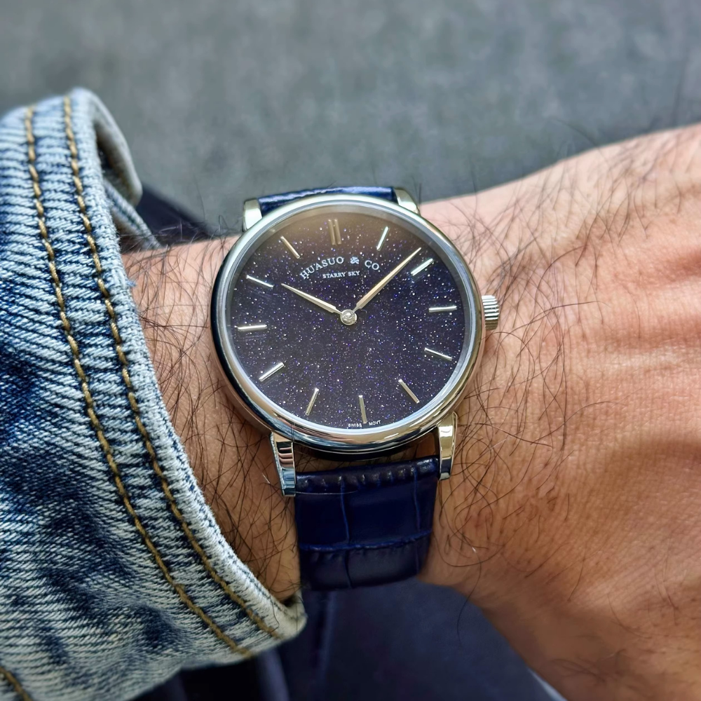 HUASUO 39mm Starry Sky Ultra Thin 9MM Wristwatch Tianjin 2892 Movement Watch for Men