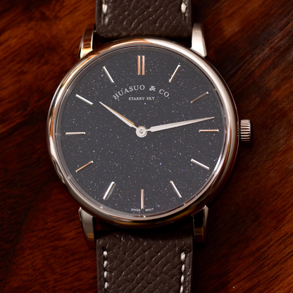HUASUO 39mm Starry Sky Ultra Thin 9MM Wristwatch Tianjin 2892 Movement Watch for Men