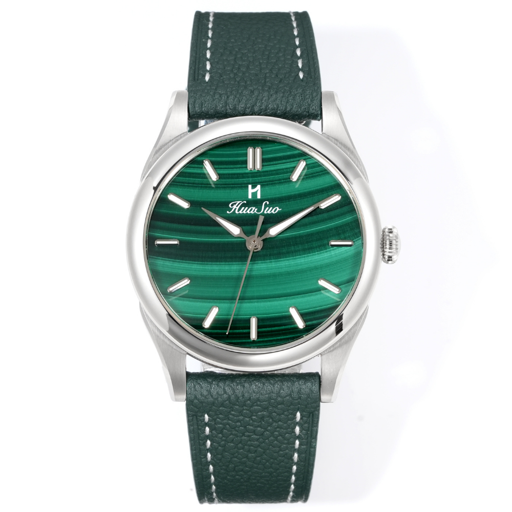 HUASUO 38mm Natural Malachite & Tiger’s Eye Mechanical Dress Men Watch Huasuo Watch Store