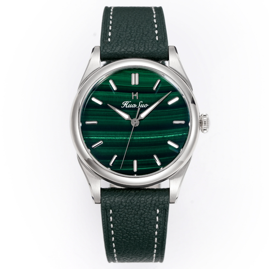 HUASUO 38mm Natural Malachite Men's Mechanical Watch Huasuo Watch Store