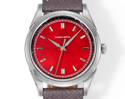 HUASUO Intangible Cultural Heritage Lacquer Retro Red Dial Mechanical Watch - "Dan Chen"