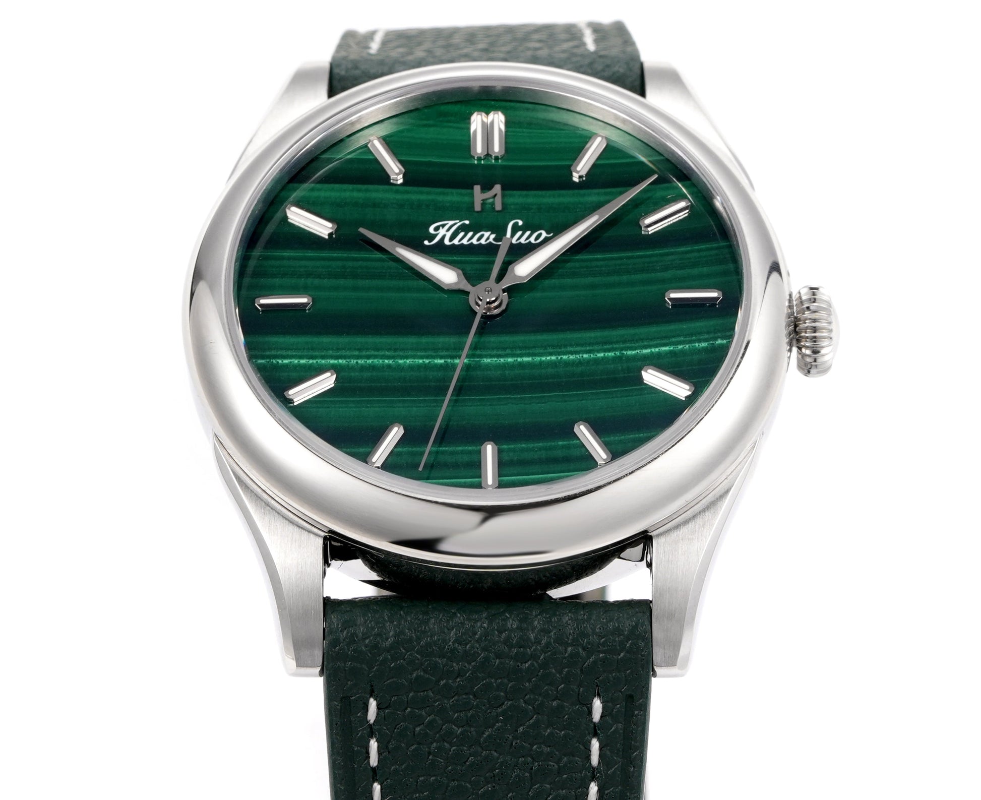 HUASUO 38mm Natural Malachite Men's Mechanical Watch Huasuo Watch Store