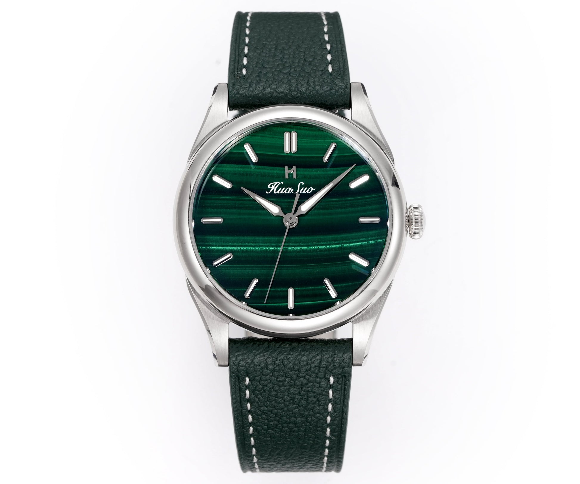 HUASUO 38mm Natural Malachite Men's Mechanical Watch Huasuo Watch Store