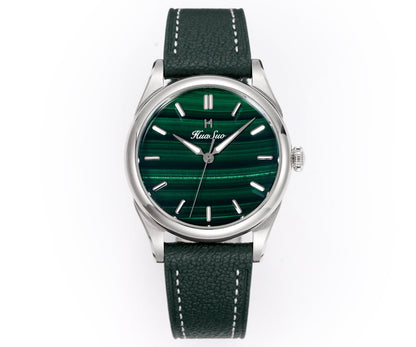 HUASUO 38mm Natural Malachite Men's Mechanical Watch Huasuo Watch Store