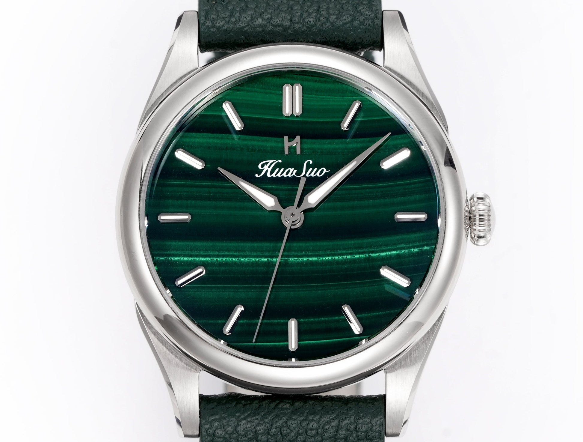 HUASUO 38mm Natural Malachite Men's Mechanical Watch Huasuo Watch Store