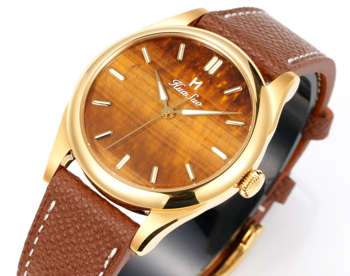 HUASUO 38mm Natural Malachite & Tiger’s Eye Mechanical Dress Men Watch Huasuo Watch Store