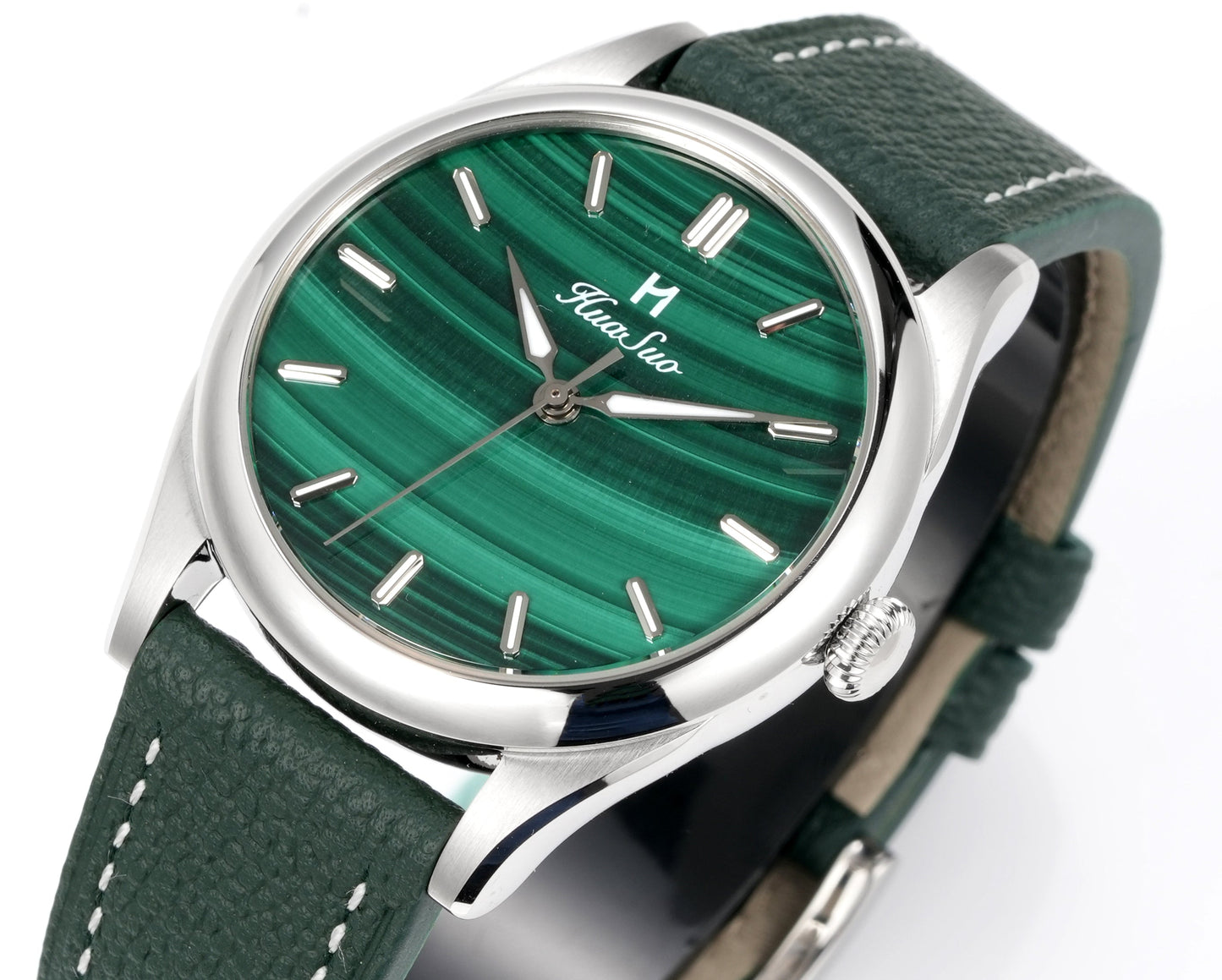 HUASUO 38mm Natural Malachite & Tiger’s Eye Mechanical Dress Men Watch Huasuo Watch Store