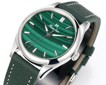 HUASUO 38mm Natural Malachite Men's Mechanical Watch Huasuo Watch Store
