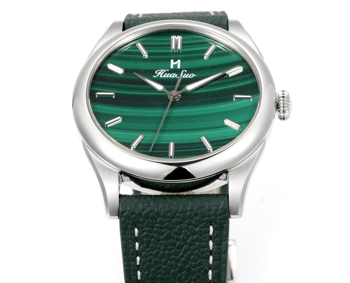 HUASUO 38mm Natural Malachite & Tiger’s Eye Mechanical Dress Men Watch Huasuo Watch Store