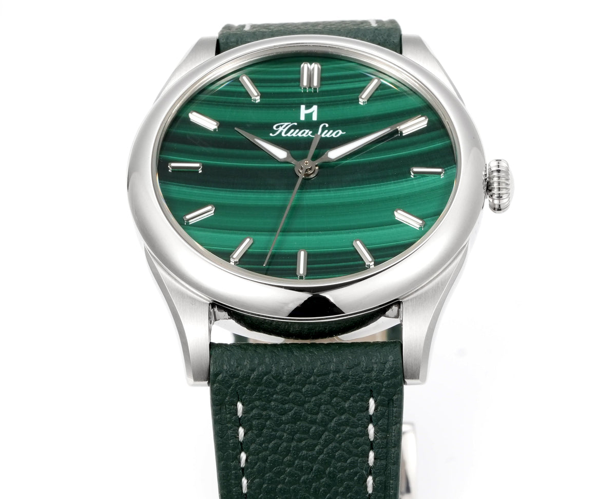 HUASUO 38mm Natural Malachite Men's Mechanical Watch Huasuo Watch Store