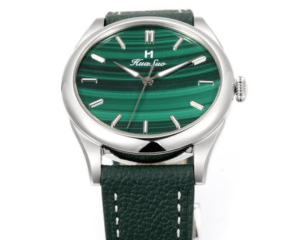 HUASUO 38mm Natural Malachite Men's Mechanical Watch Huasuo Watch Store
