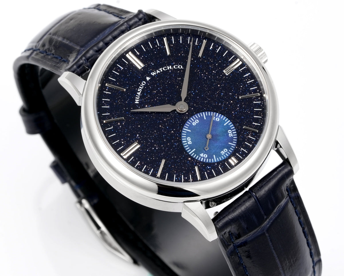 HUASUO 38mmStarry Blue Sandstone Mechanical Men Watch – huasuowatch