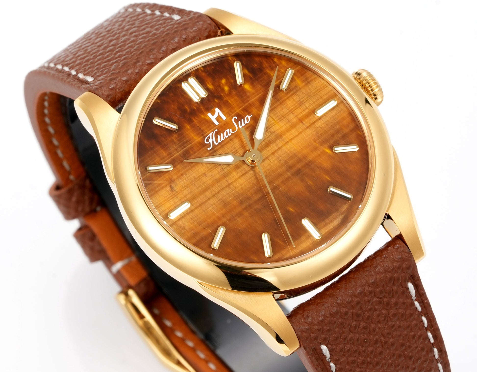 HUASUO 38mm Natural Malachite & Tiger’s Eye Mechanical Dress Men Watch Huasuo Watch Store