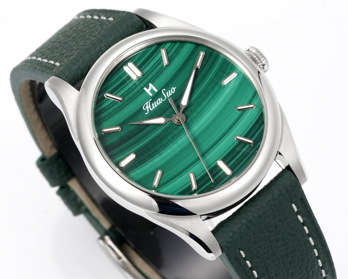 HUASUO 38mm Natural Malachite Men's Mechanical Watch Huasuo Watch Store