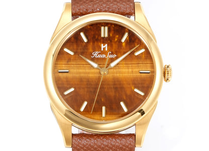 HUASUO 38mm Natural Malachite & Tiger’s Eye Mechanical Dress Men Watch Huasuo Watch Store