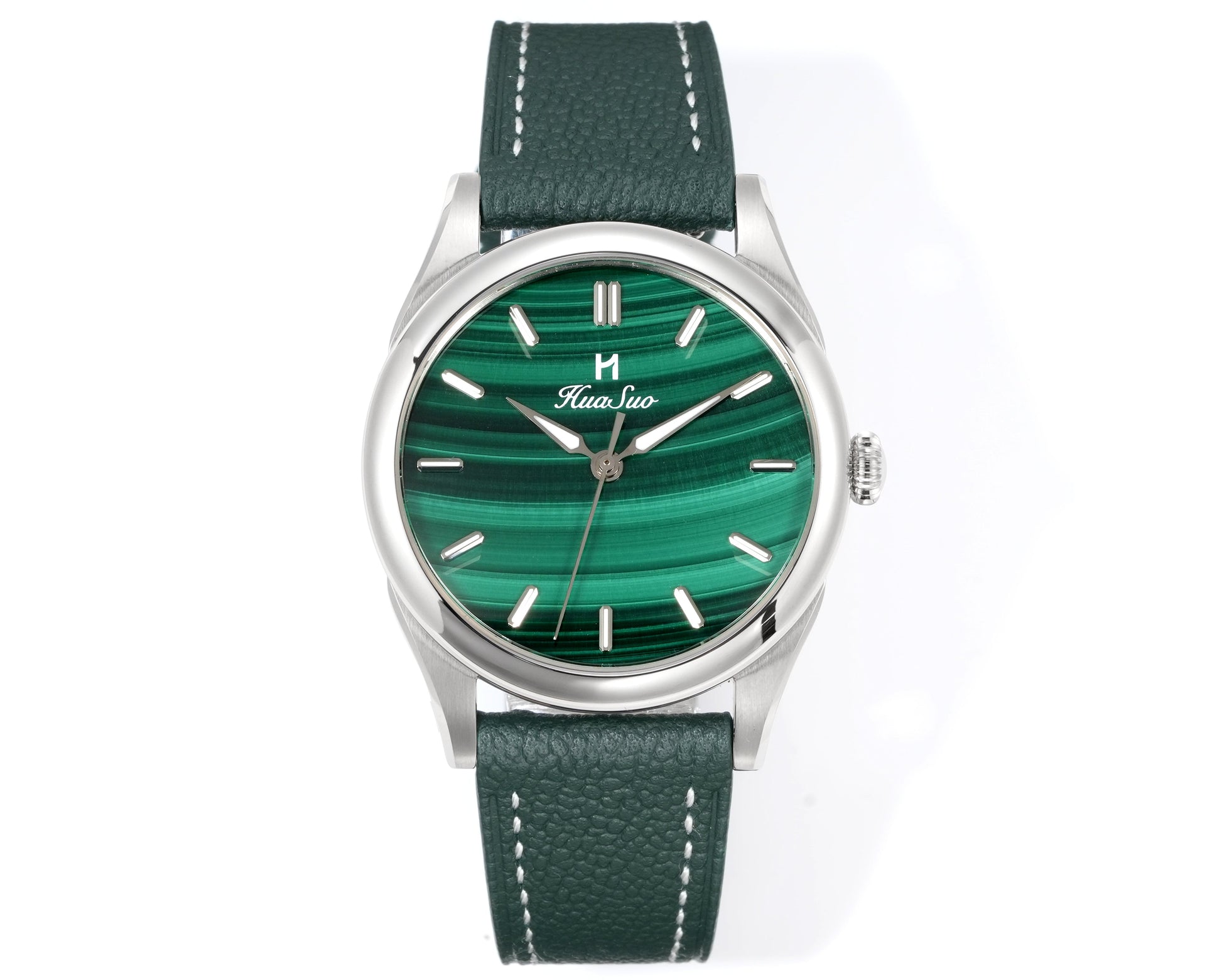 HUASUO 38mm Natural Malachite & Tiger’s Eye Mechanical Dress Men Watch Huasuo Watch Store