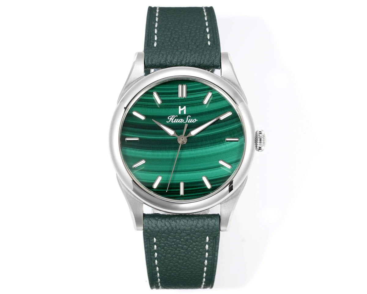 HUASUO 38mm Natural Malachite Men's Mechanical Watch Huasuo Watch Store
