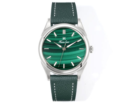 HUASUO 38mm Natural Malachite Men's Mechanical Watch Huasuo Watch Store