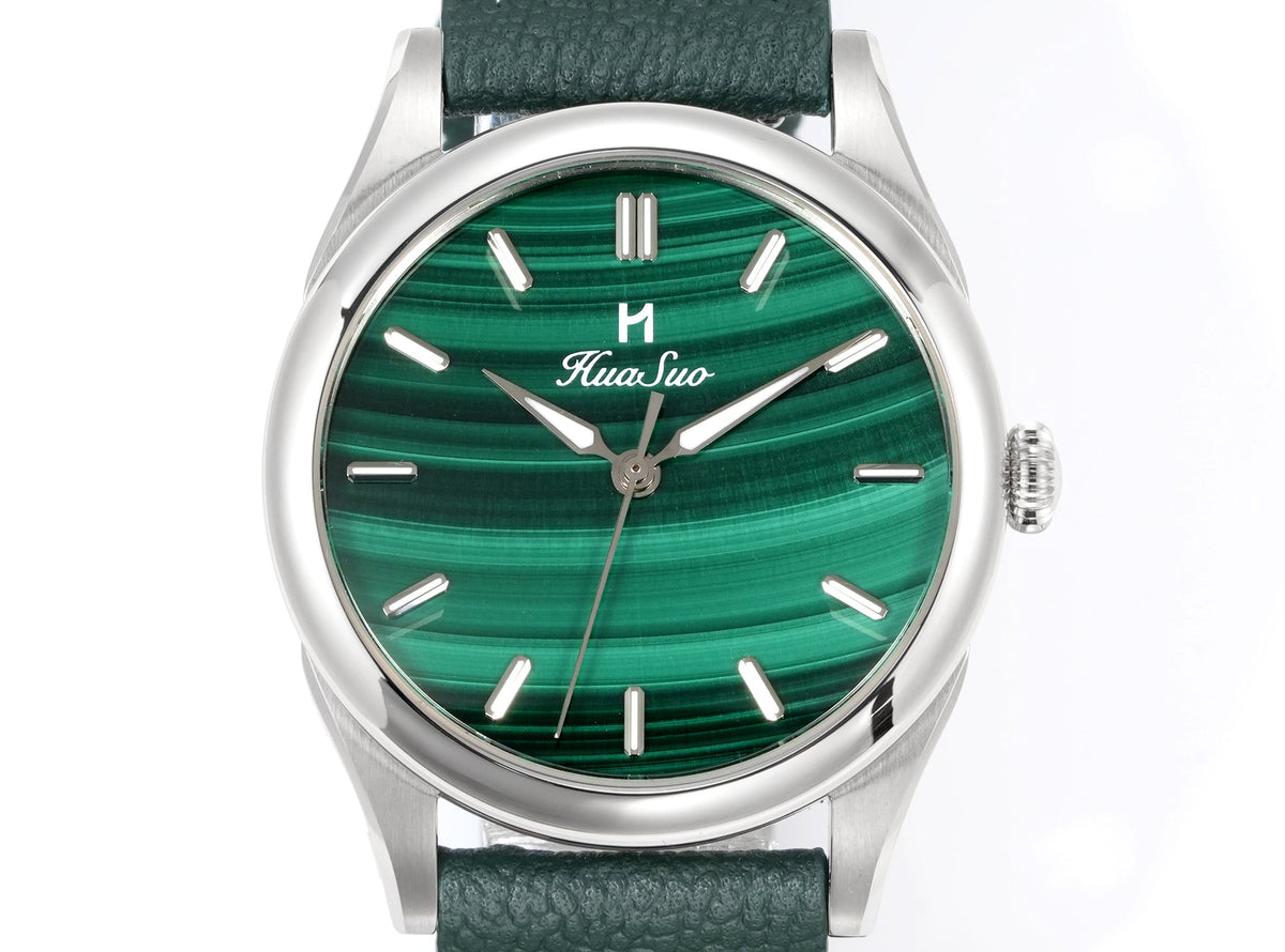 HUASUO 38mm Natural Malachite Men's Mechanical Watch Huasuo Watch Store