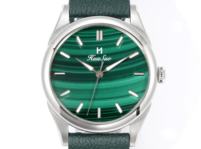 HUASUO 38mm Natural Malachite Men's Mechanical Watch Huasuo Watch Store