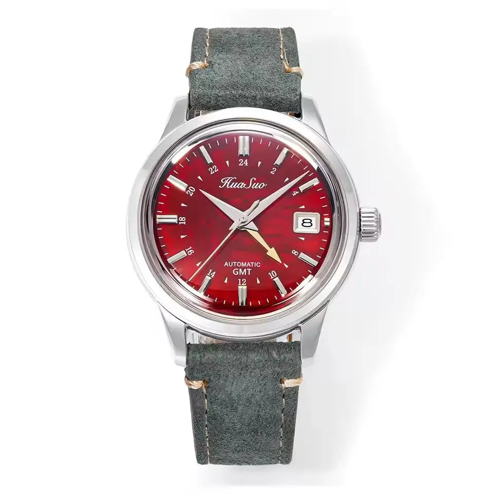 HUASUO 39mm Luxury Handmade Lacquer Dial GMT Men's Watch Huasuo Watch Store
