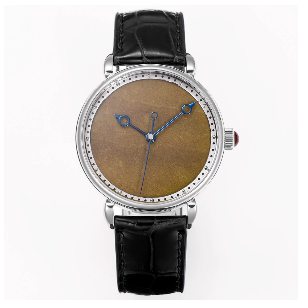 HUASUO Golden Nanmu Wood Dial polished Blue Steel Hands Dress Watch Huasuo Watch Store