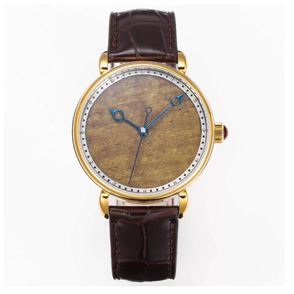 HUASUO Golden Nanmu Wood Dial polished Blue Steel Hands Dress Watch Huasuo Watch Store