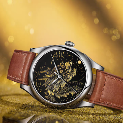 HUASUO 38MM Limited Edition Heritage Lacquer Dragon SW200 Automatic Watch Handcrafted Qiāngjīn Art Dial Huasuo Watch Store