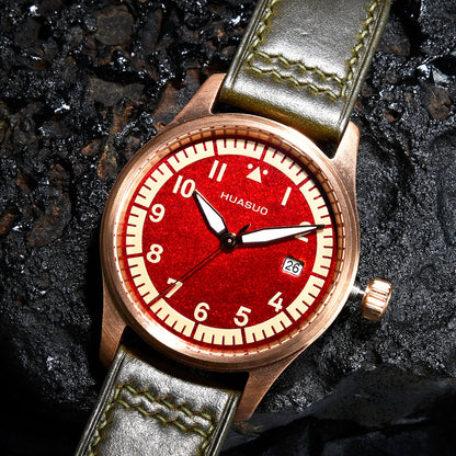 HUASUO 38mm Luxury Bronze Lacquerware Pilot Men's Watch Huasuo Watch Store