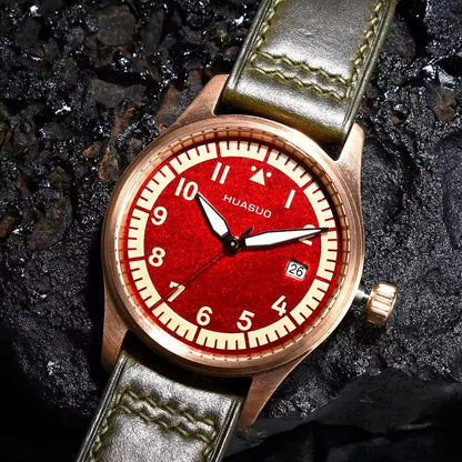 HUASUO 38mm Luxury Bronze Lacquerware Pilot Men's Watch Huasuo Watch Store