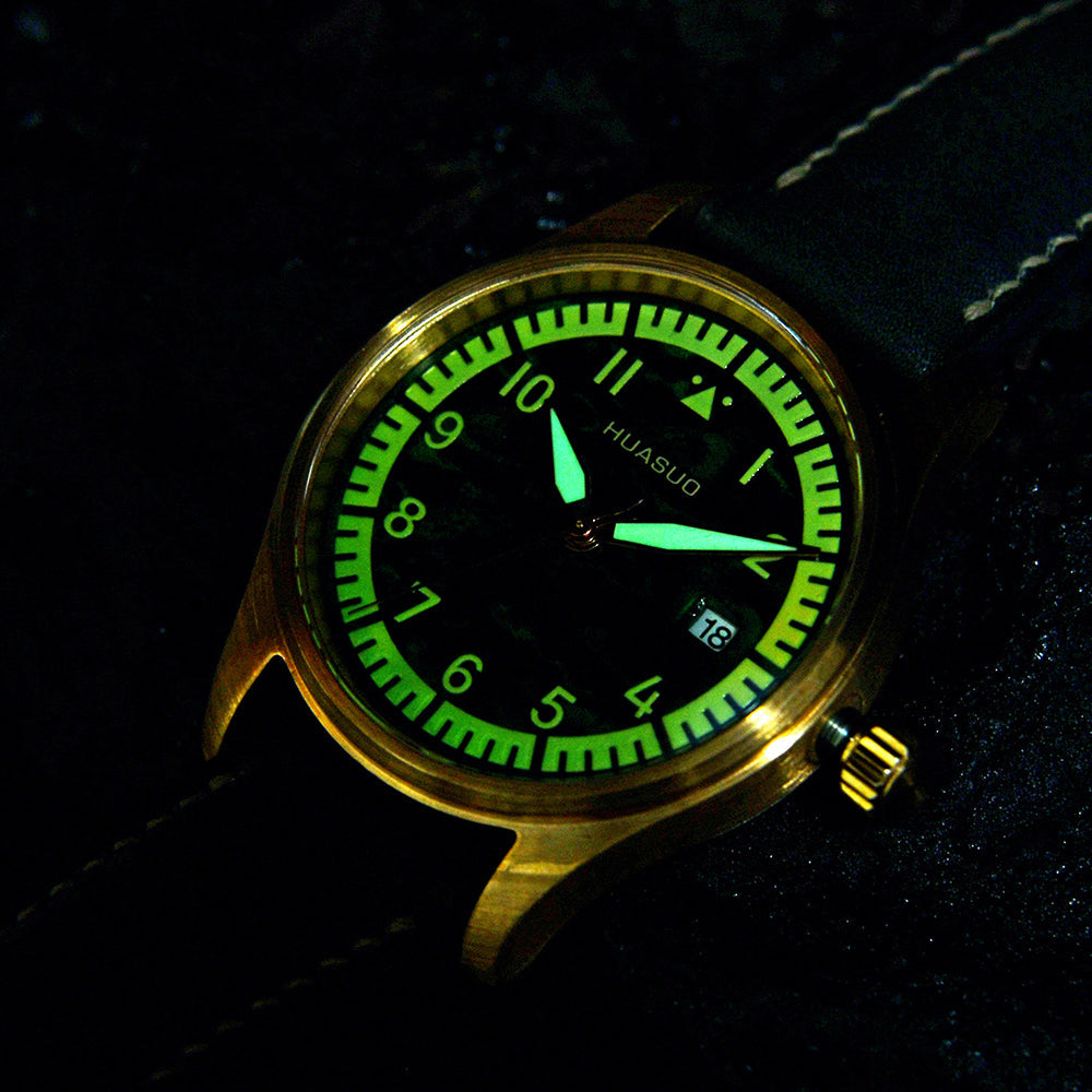 HUASUO 38mm Luxury Bronze Lacquerware Pilot Men's Watch Huasuo Watch Store