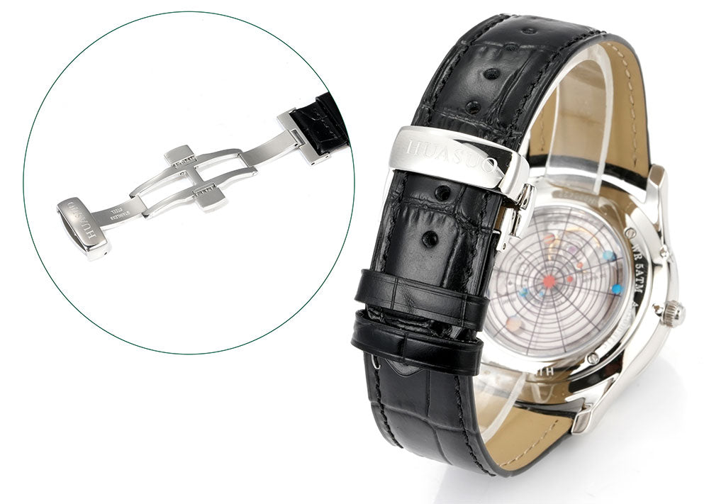 HUASUO Luxury 39mm Meteorite Dial Moon Phase Men's Watches Huasuo Watch Store