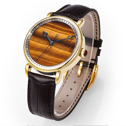 HUASUO 41mm Yelllow Or Blue Tiger's Eye Stone Dail Watches Huasuo Watch Store