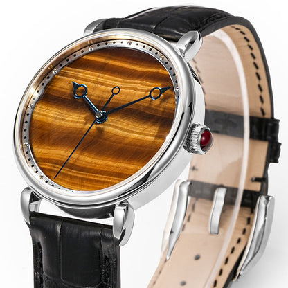 HUASUO 41mm Yelllow Or Blue Tiger's Eye Stone Dail Watches Huasuo Watch Store