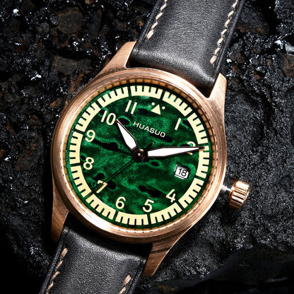 HUASUO 38mm Luxury Bronze Lacquerware Pilot Men's Watch Huasuo Watch Store