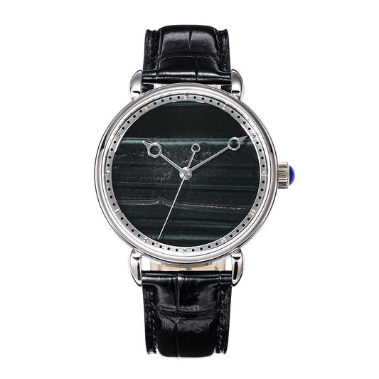 HUASUO 41mm Yelllow Or Blue Tiger's Eye Stone Dail Watches Huasuo Watch Store