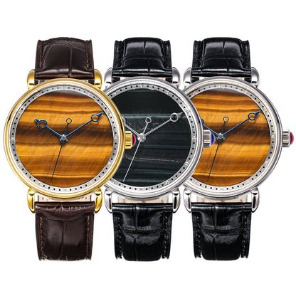 HUASUO 41mm Yelllow Or Blue Tiger's Eye Stone Dail Watches Huasuo Watch Store