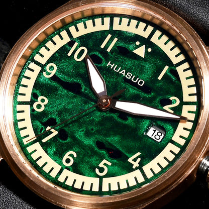 HUASUO 38mm Luxury Bronze Lacquerware Pilot Men's Watch Huasuo Watch Store