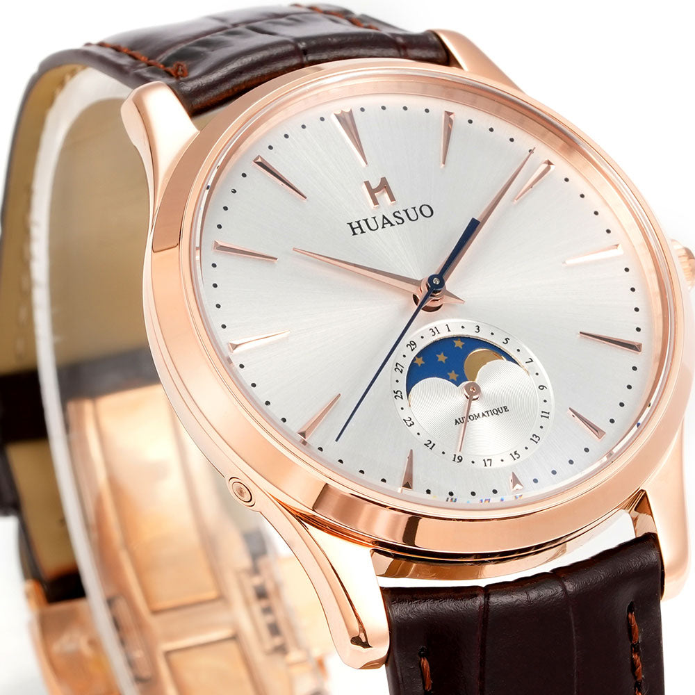 HUASUO 39mm Luxury Aventurine Moon Phase Men's Watches Huasuo Watch Store