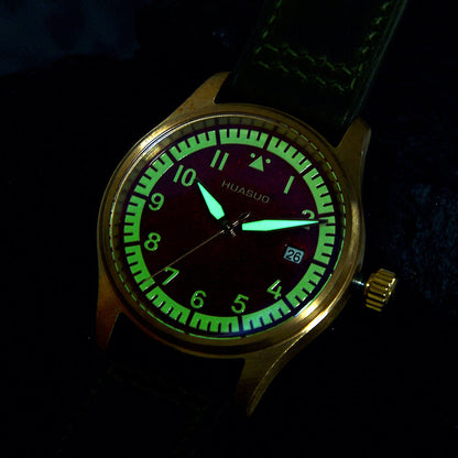 HUASUO 38mm Luxury Bronze Lacquerware Pilot Men's Watch Huasuo Watch Store