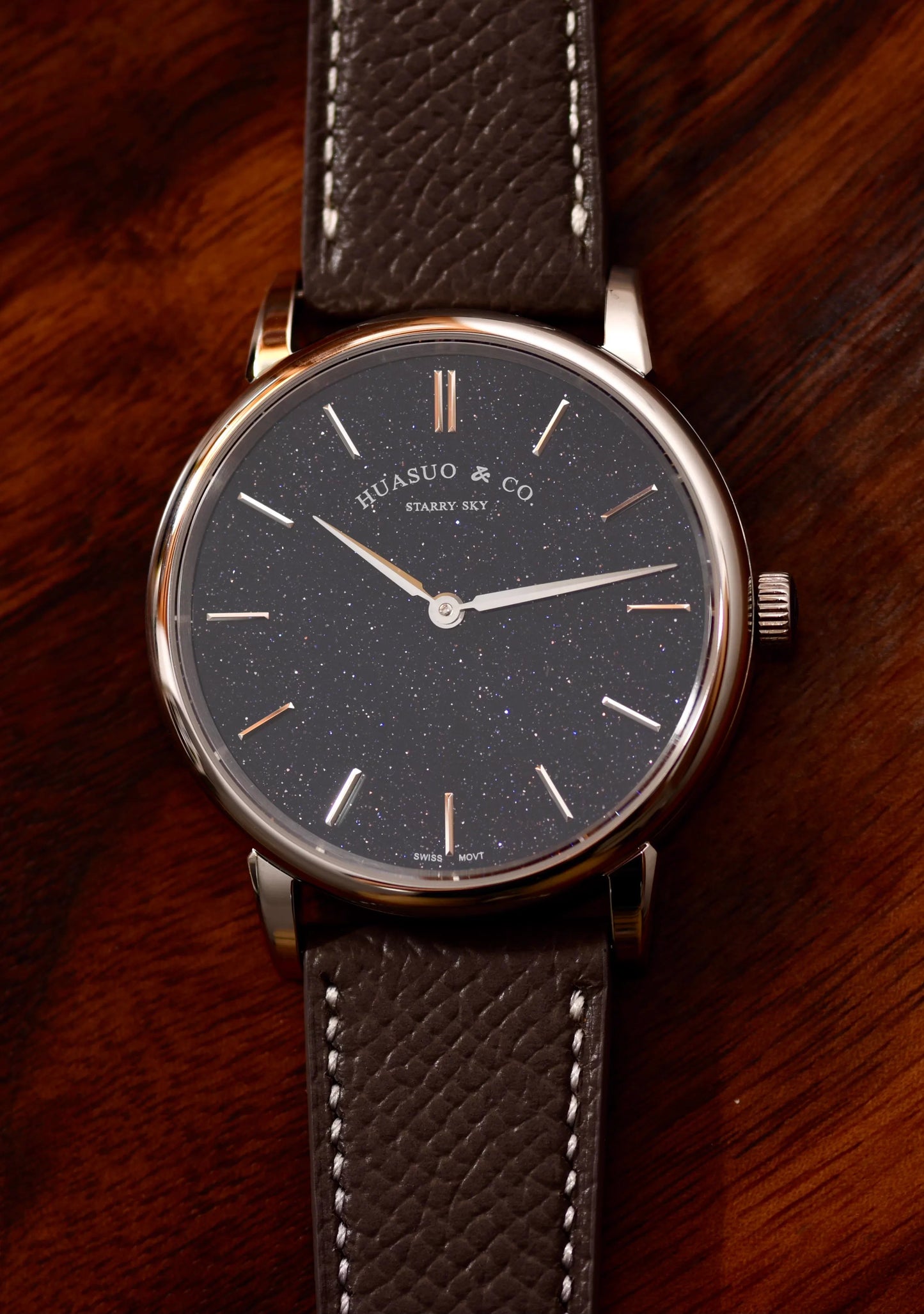 HUASUO 39mm Starry Sky Ultra Thin 9MM Wristwatch Tianjin 2892 Movement Watch for Men