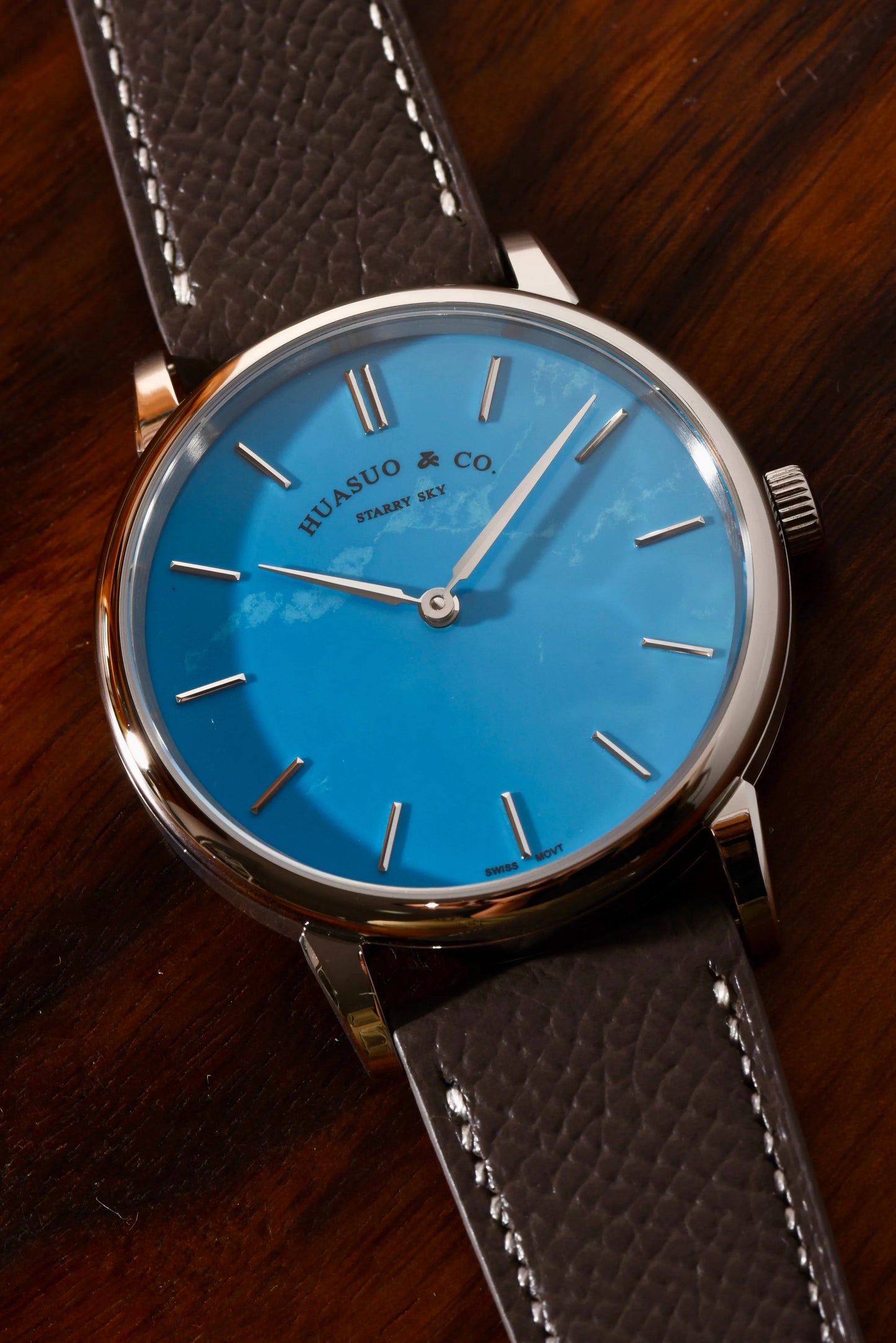 HUASUO 39mm Starry Sky Ultra Thin 9MM Wristwatch Tianjin 2892 Movement Watch for Men