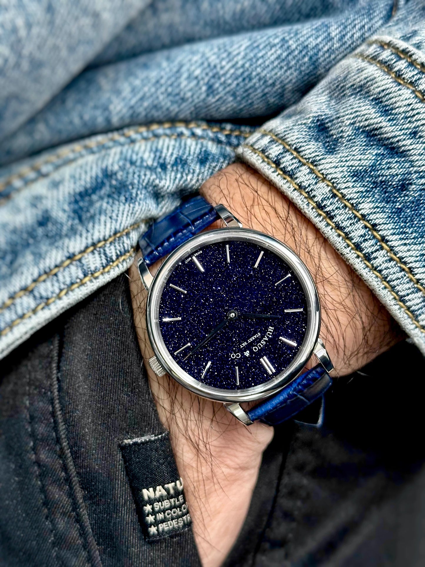 HUASUO 39mm Starry Sky Ultra Thin 9MM Wristwatch Tianjin 2892 Movement Watch for Men