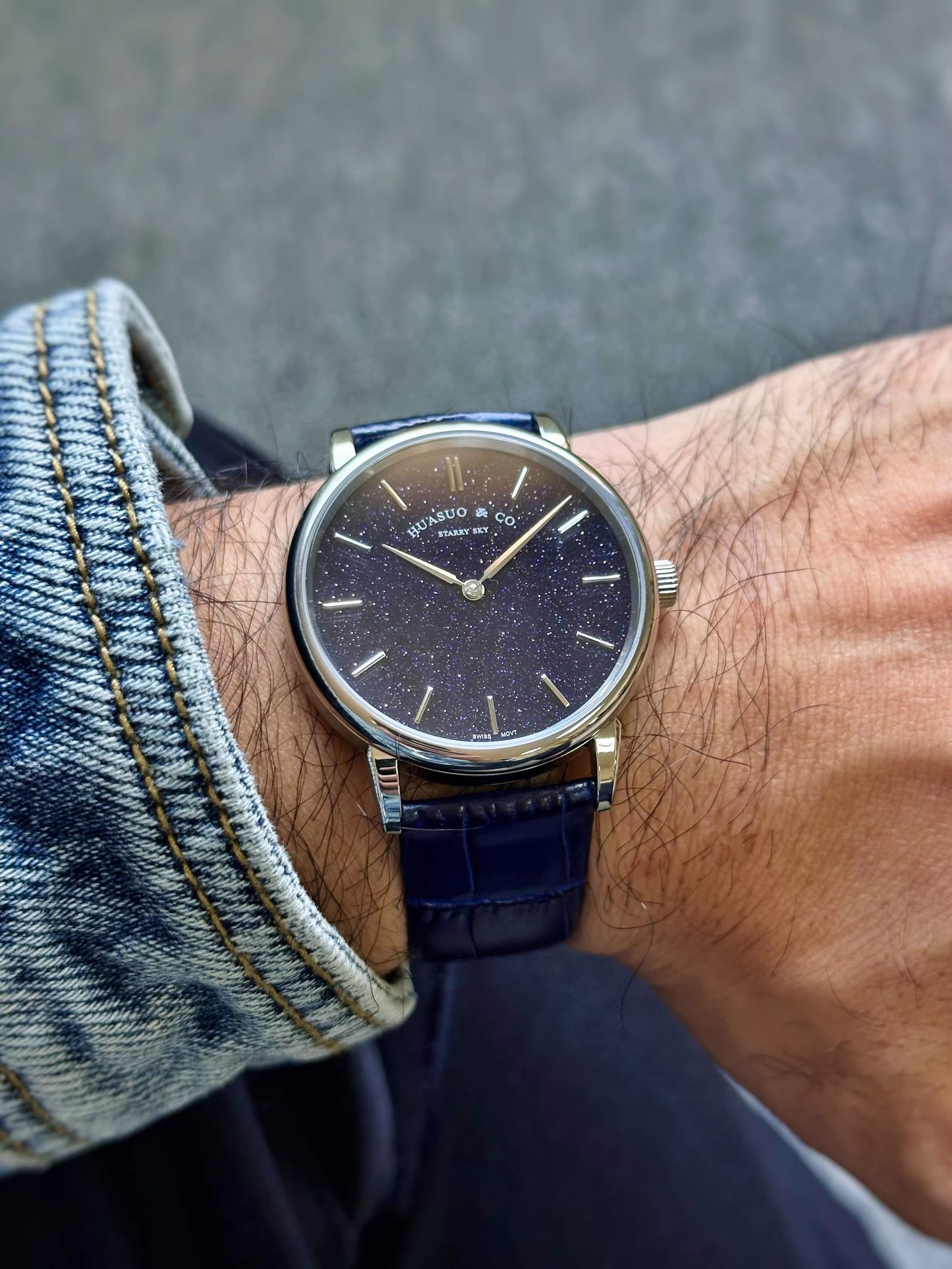 HUASUO 39mm Starry Sky Ultra Thin 9MM Wristwatch Tianjin 2892 Movement Watch for Men