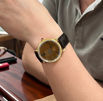 HUASUO Golden Nanmu Wood Dial polished Blue Steel Hands Dress Watch Huasuo Watch Store