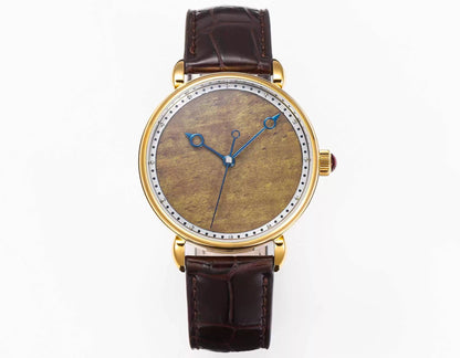 HUASUO Golden Nanmu Wood Dial polished Blue Steel Hands Dress Watch Huasuo Watch Store