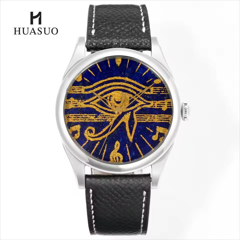 HUASUO 38mm PT5000 Egyptian Secret Pattern Auto Steel Men's Watch huasuowatch