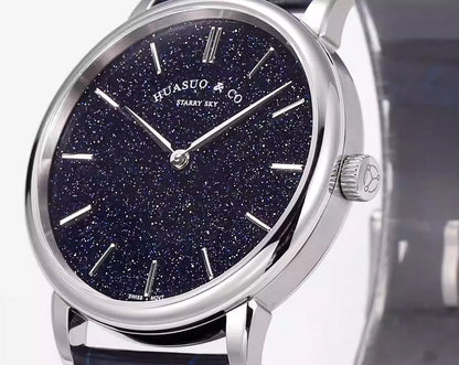 HUASUO 39mm Starry Sky Ultra Thin 9MM Wristwatch Tianjin 2892 Movement Watch for Men