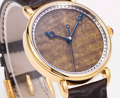 HUASUO Golden Nanmu Wood Dial polished Blue Steel Hands Dress Watch Huasuo Watch Store